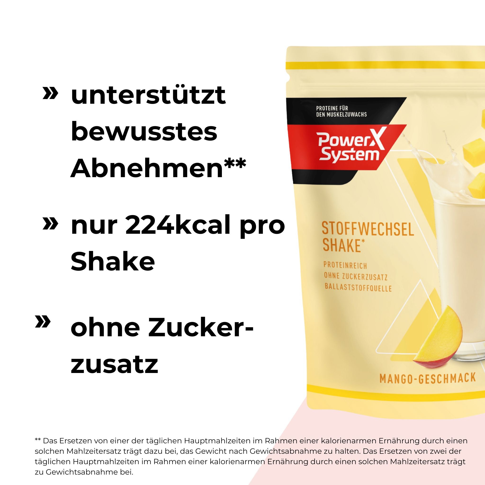 Unterstützt bewusstes Abnehmen (Das Ersetzen von einer der täglichen Hauptmahlzeiten im Rahmen einer kalorienarmen Ernährung durch einen solchen Mahlzeitersatz trägt dazu bei, das Gewicht nach Gewichtsabnahme zu halten. Das Ersetzen von zwei der täglichen Hauptmahlzeiten im Rahmen einer kalorienarmen Ernährung durch einen solchen Mahlzeitersatz trägt zu Gewichtsabnahme bei.). Nur 224kcal pro Shake. Ohne Zuckerzusatz.