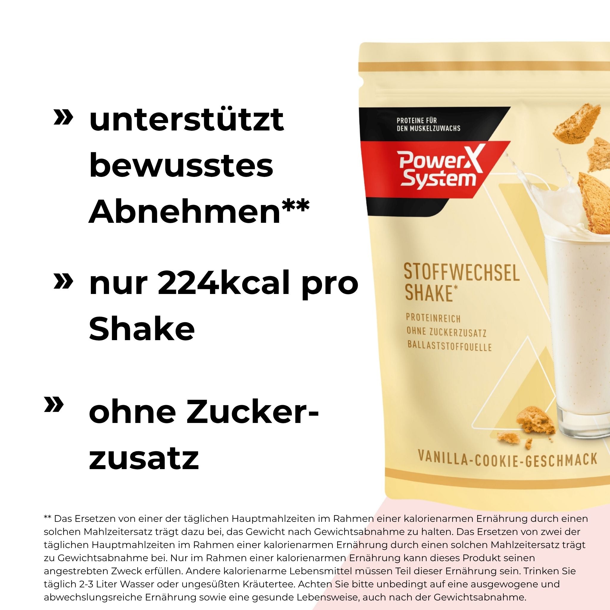 Unterstützt bewusstes Abnehmen (Das Ersetzen von einer der täglichen Hauptmahlzeiten im Rahmen einer kalorienarmen Ernährung durch einen solchen Mahlzeitersatz trägt dazu bei, das Gewicht nach Gewichtsabnahme zu halten. Das Ersetzen von zwei der täglichen Hauptmahlzeiten im Rahmen einer kalorienarmen Ernährung durch einen solchen Mahlzeitersatz trägt zu Gewichtsabnahme bei.). Nur 224kcal pro Shake. Ohne Zuckerzusatz.
