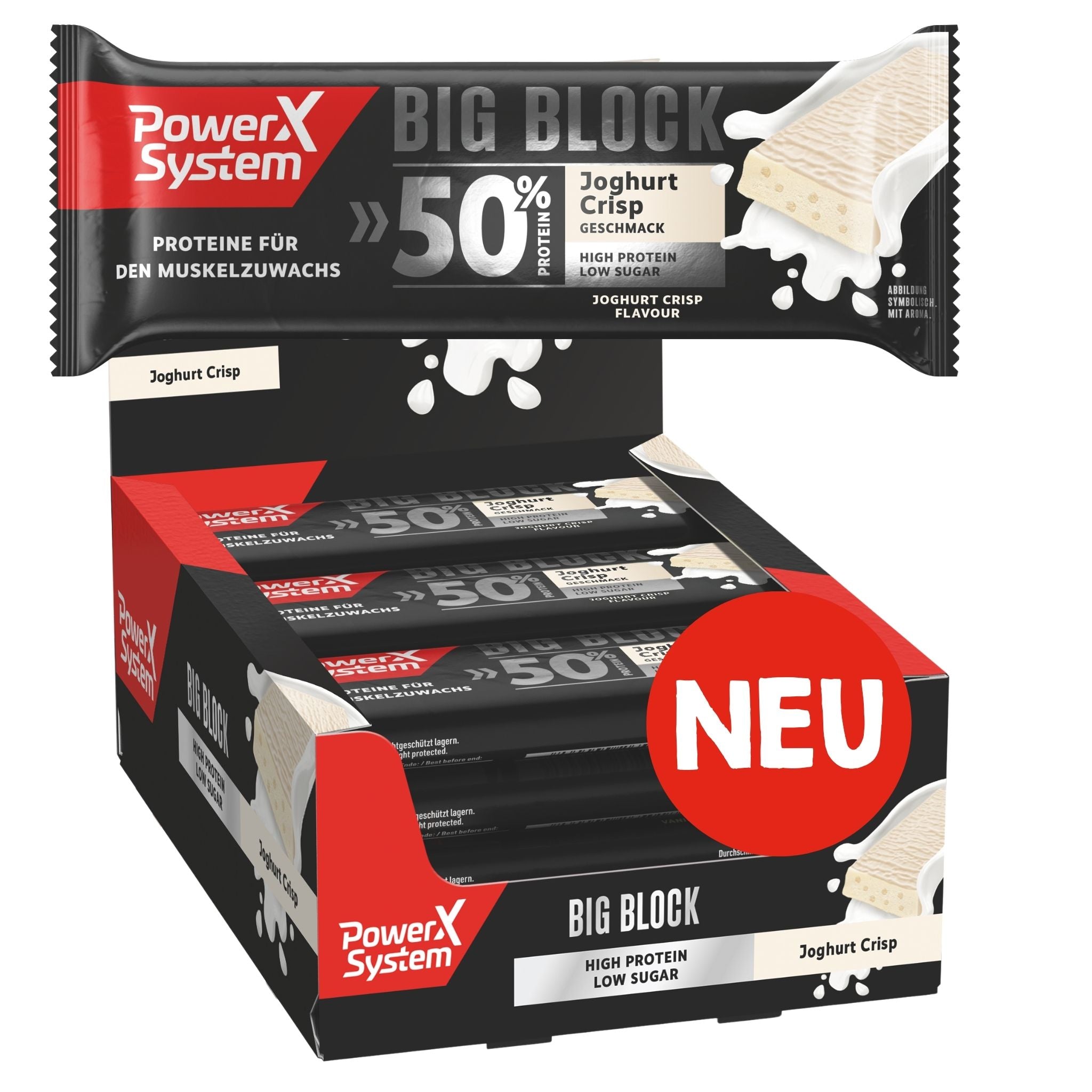 Packung des neuen Proteinriegels Big Block Joghurt Crisp