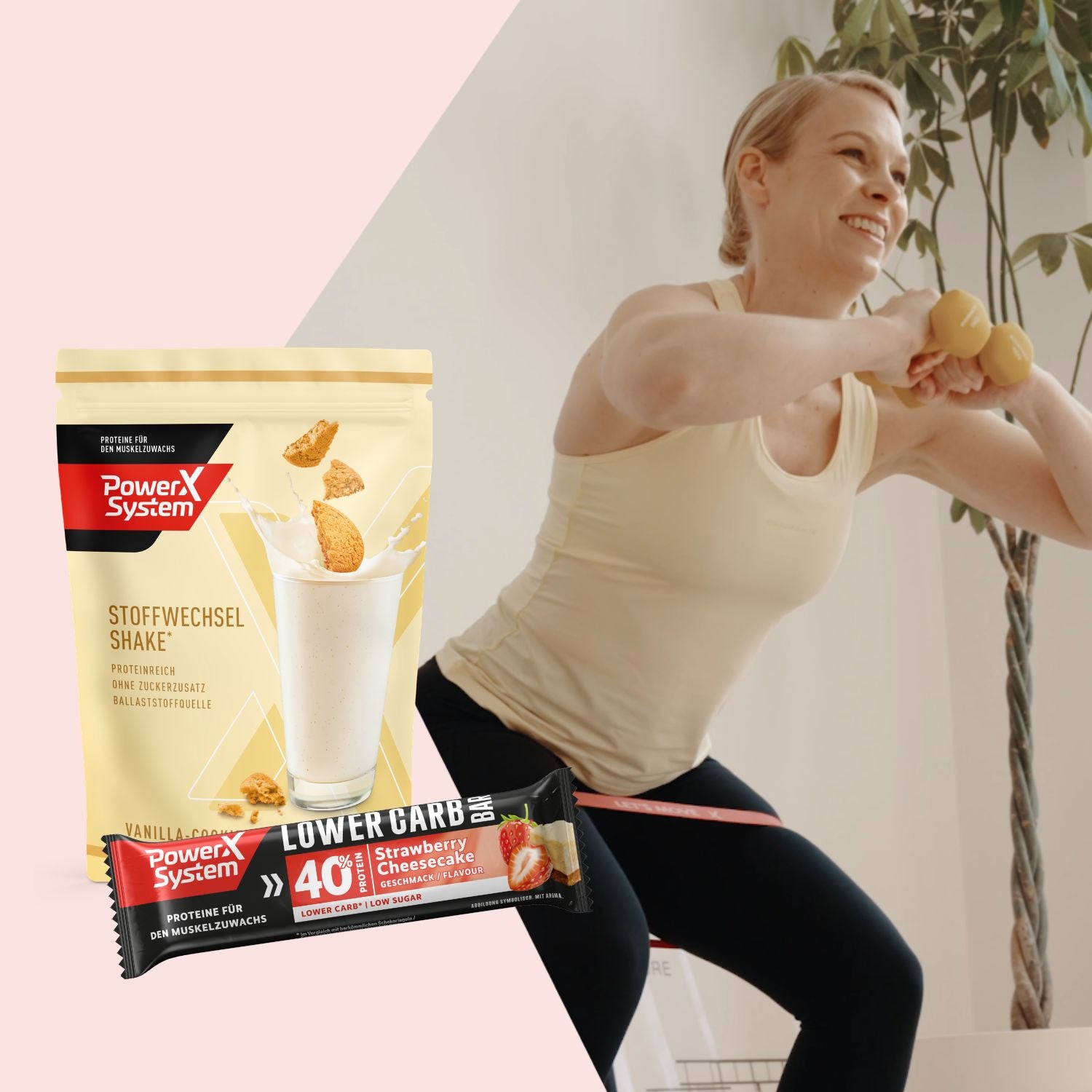 Kategorie Abnehmen und Fitness. Frau beim Workout zuhause