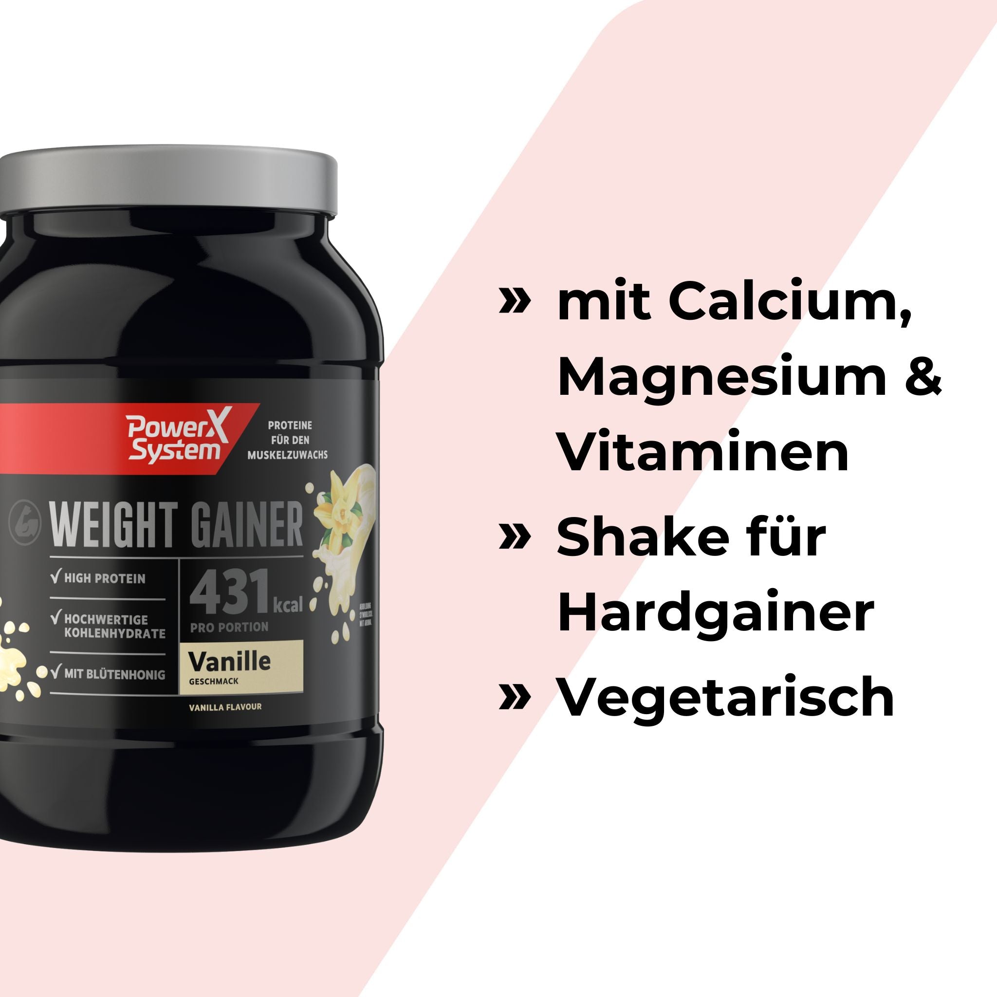 Weight Gainer mit Kalzium, Magnsium und Vitaminen. Shake für Hardgainer. Vegetarisch