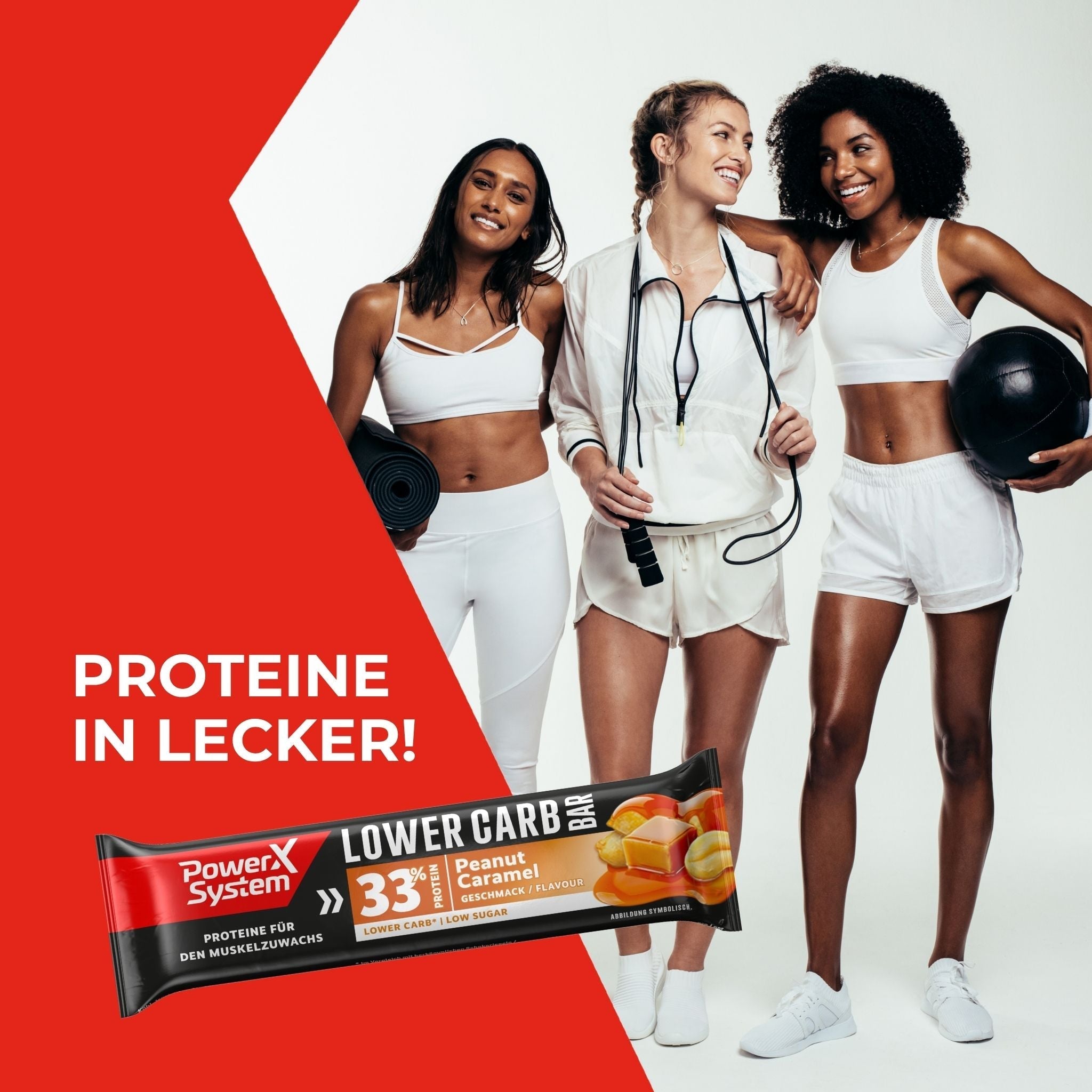 Gruppe Frauen. Spruch: Proteine in lecker