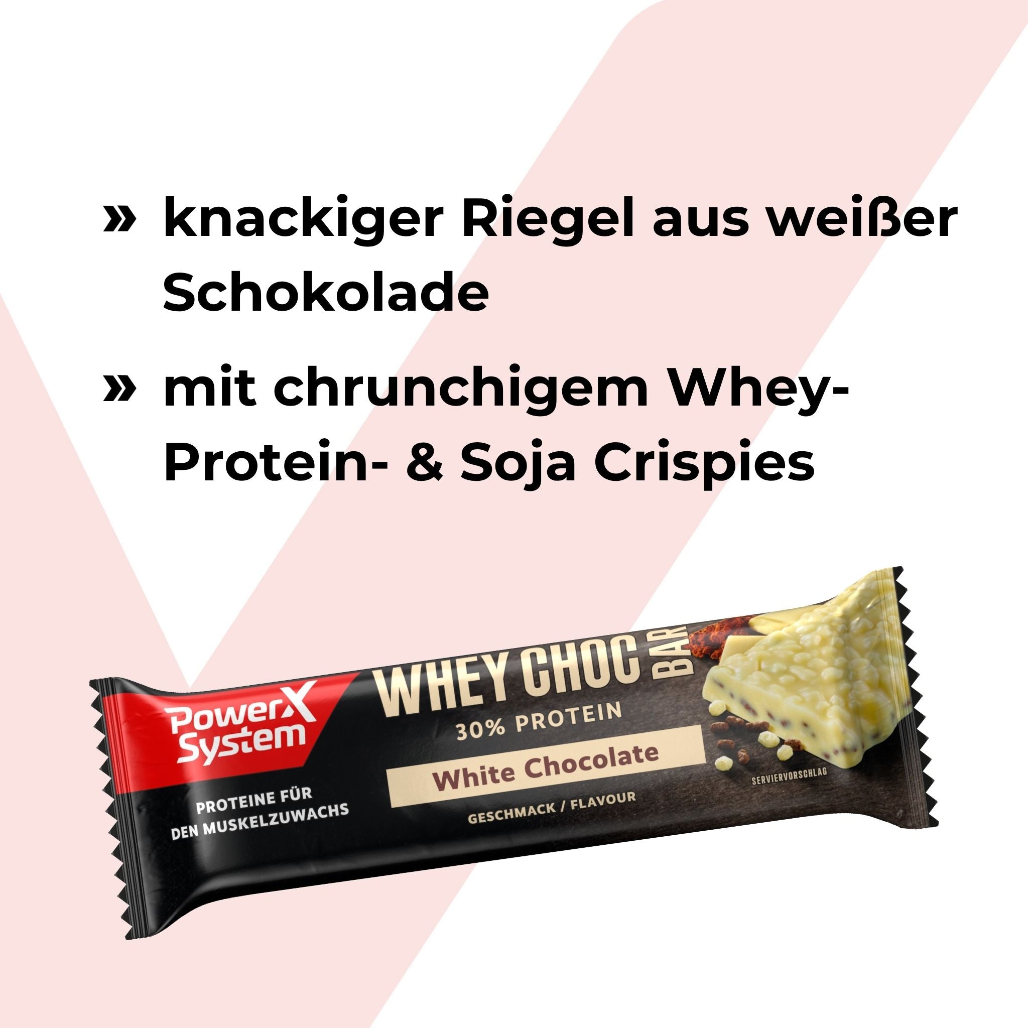 Knackiger Whey Proteinriegel aus weißer Schoolade