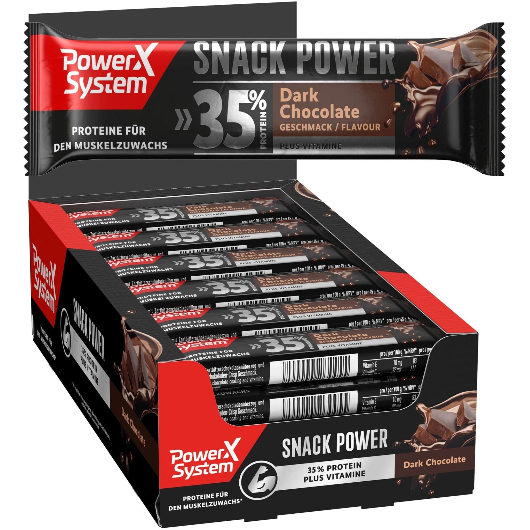 Proteinriegel Snack Power dunkle Schokolade im 24er Karton