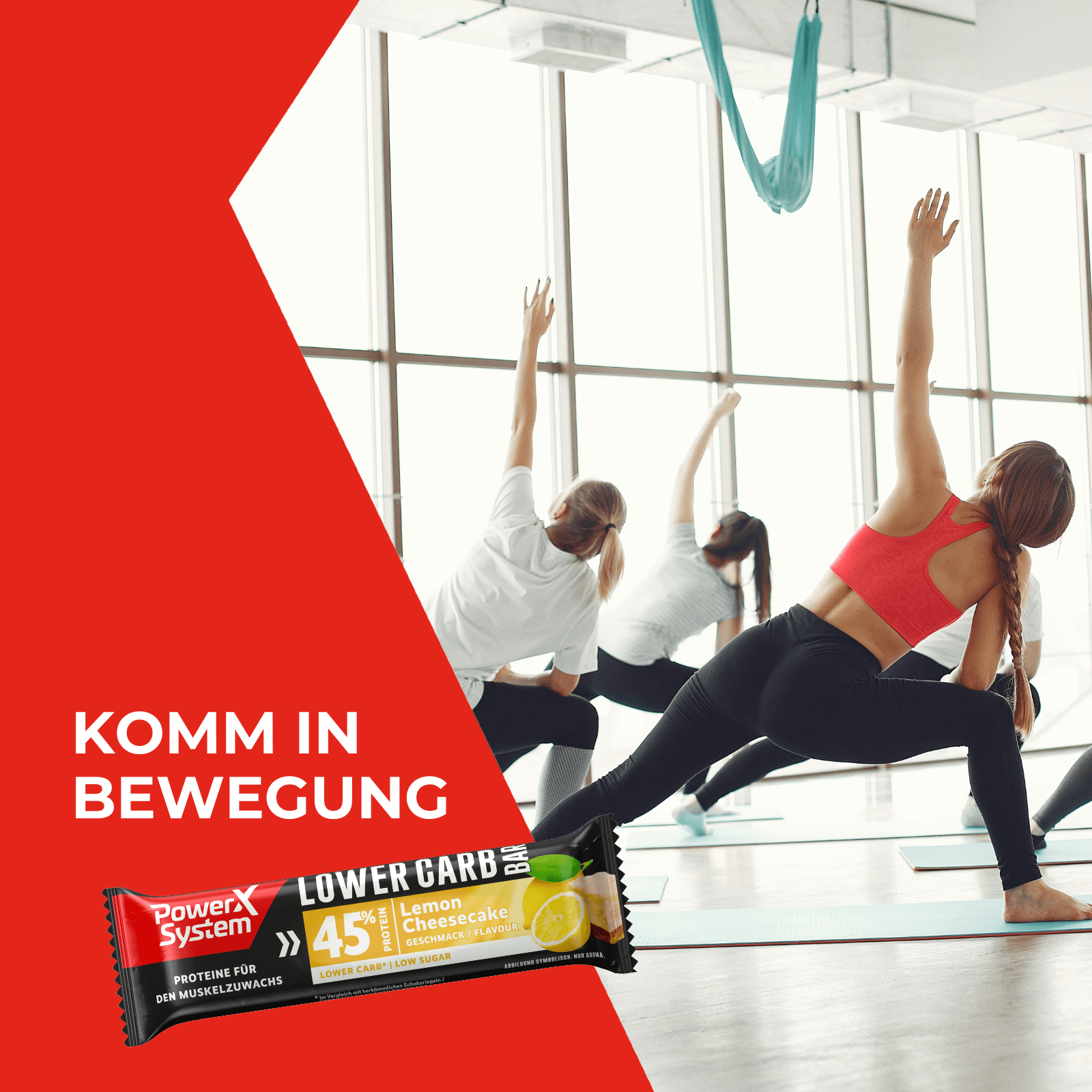 Menschen beim Sport. Spruch: Proteine in lecker