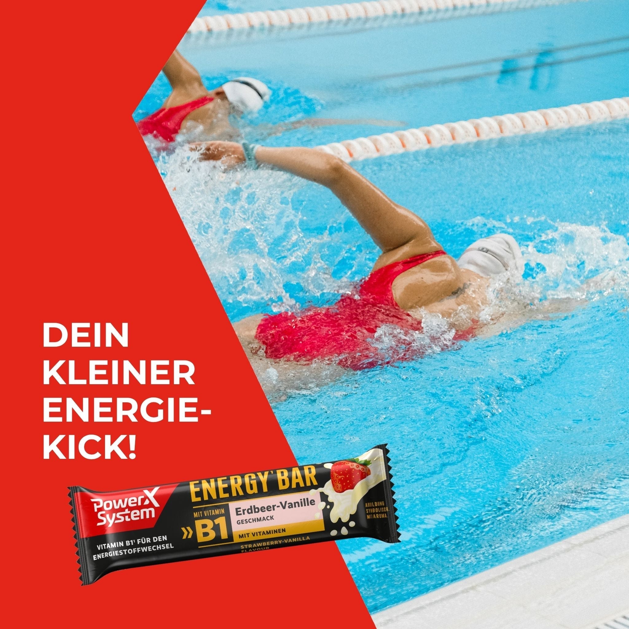 Schwimmerin und Spruch dei kleiner Energie-Kick