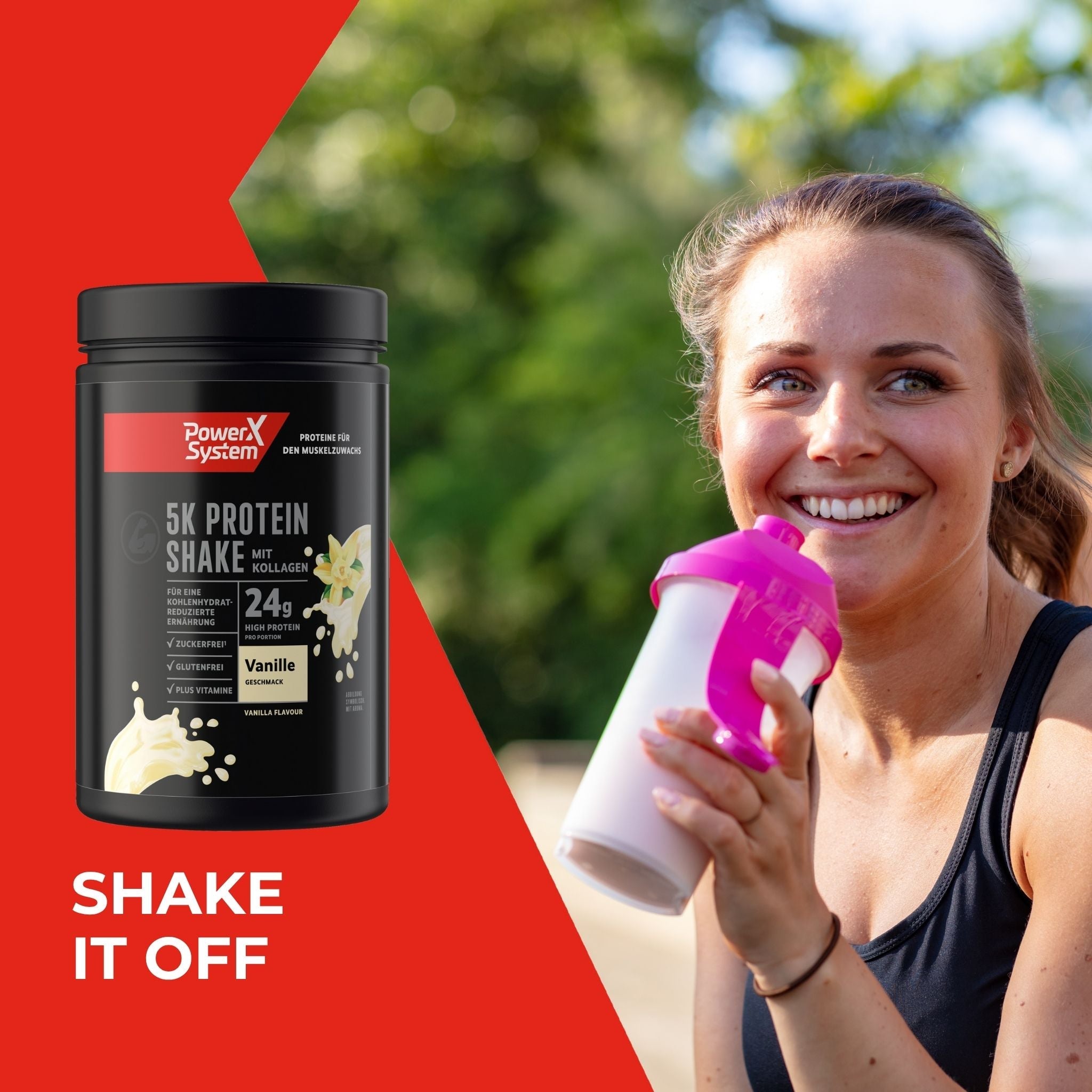 Shake it off, Frau mit Protein Shaker