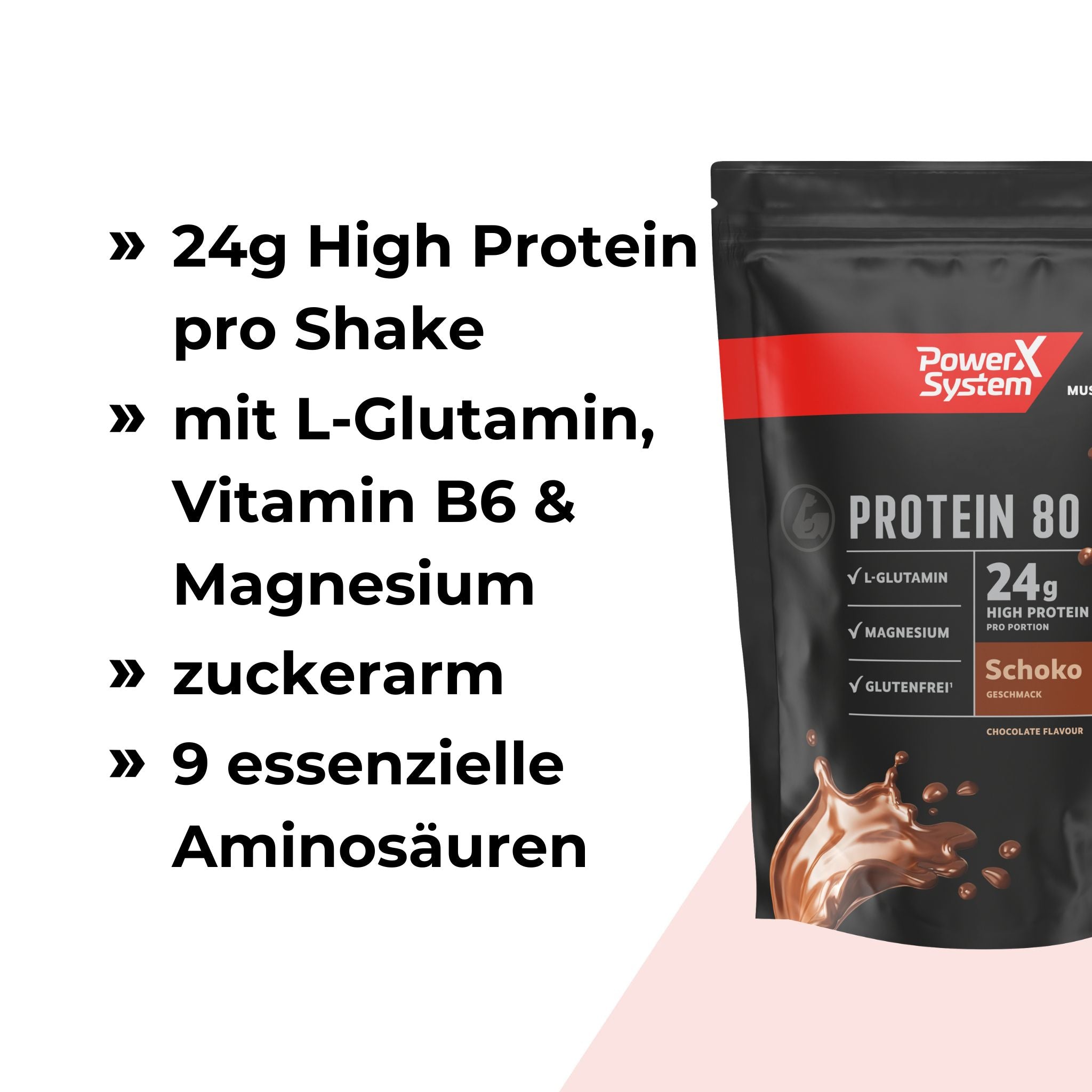 24g High Protein pro Shake, mit L-Glutamin, Viamin B6 und Magnesium, zuckerarm