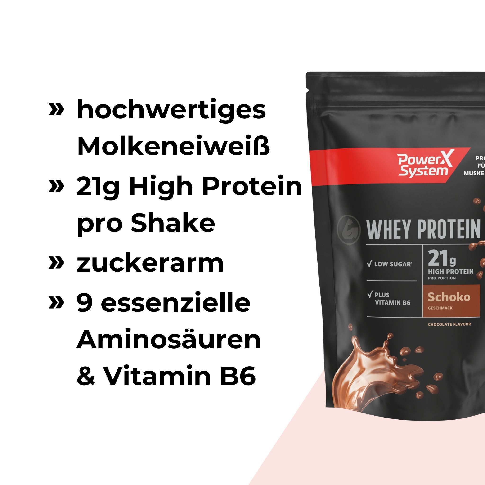 hochwertiges Molkenprotein mit 21g Eiweiss pro Portion