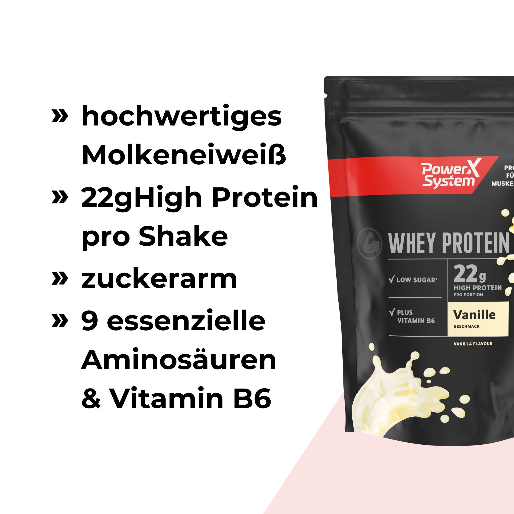 hochwertiges Molkenprotein mit 22g Eiweiss pro Portion