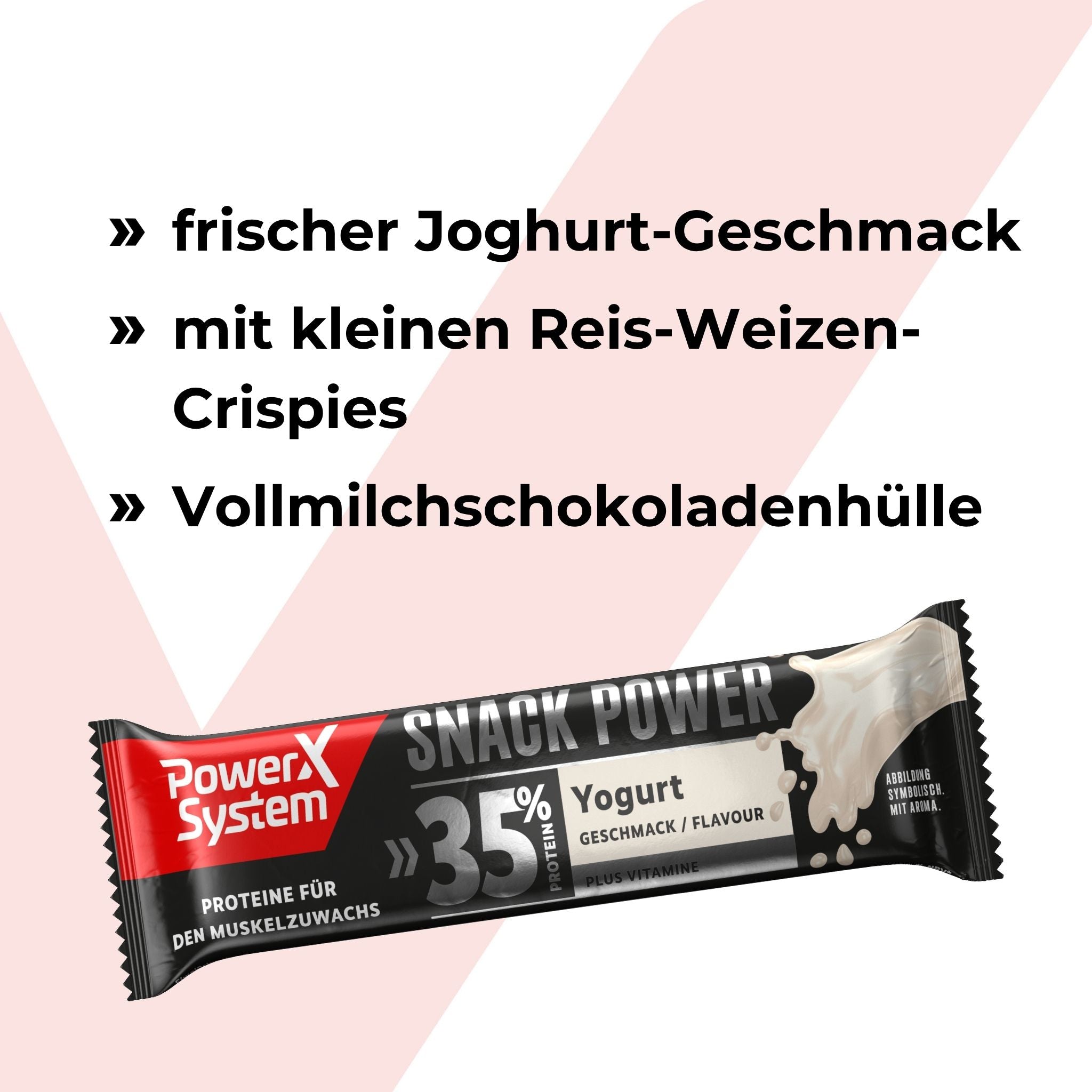 Snack Power Proteinriegel in der Geschmacjhsrichtung Joghurt mit Reis-Weizen Crispies in Vollmilchschokldenhülle