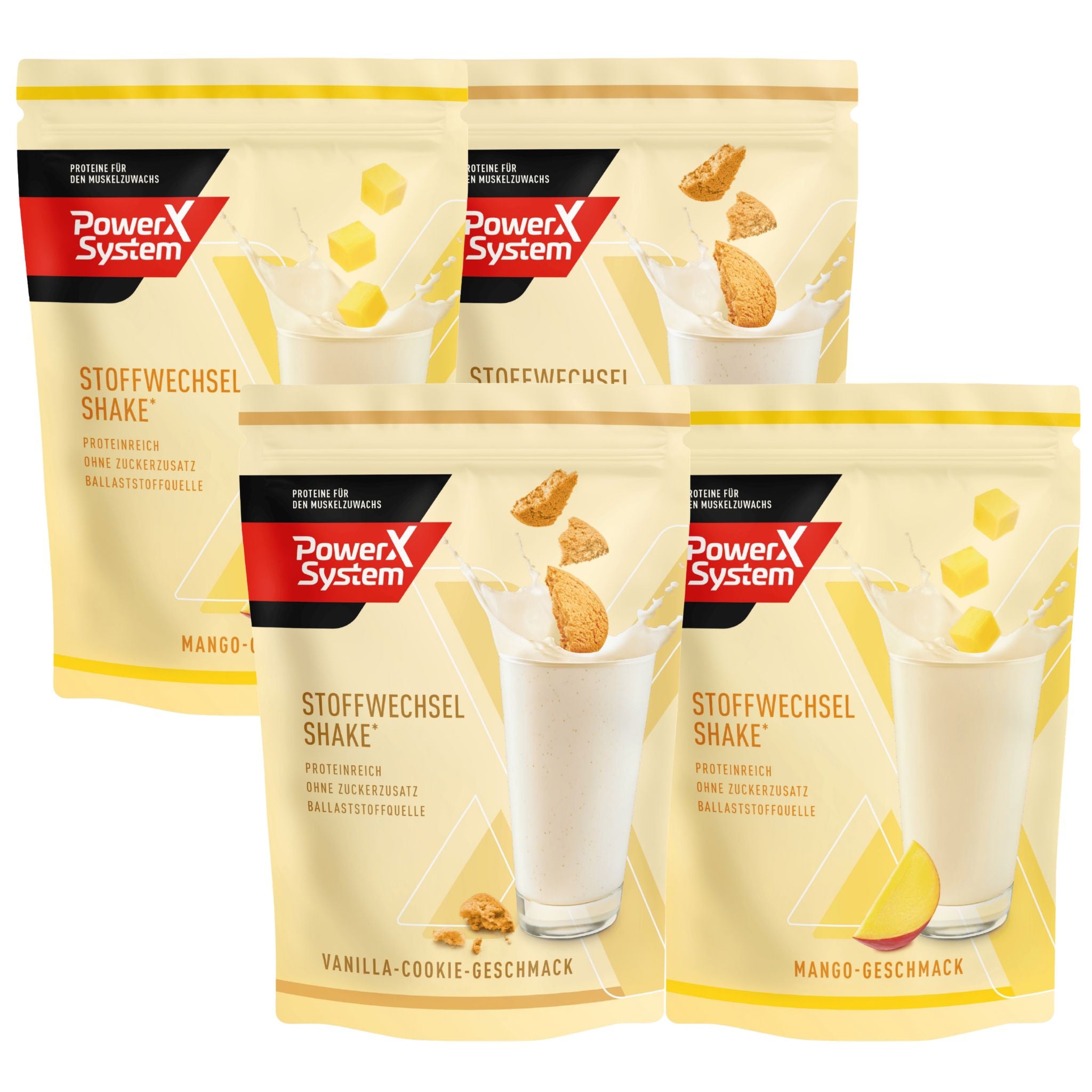 4 Beutel Stoffwechselshake mit je 2 Beutel Vanilla-Cookie und Mango-Geschmack